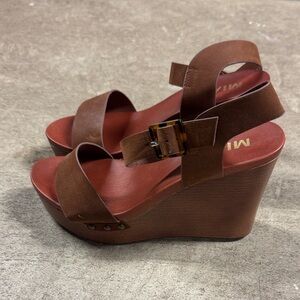 MIA Brown Wedge Sandals with Buckle